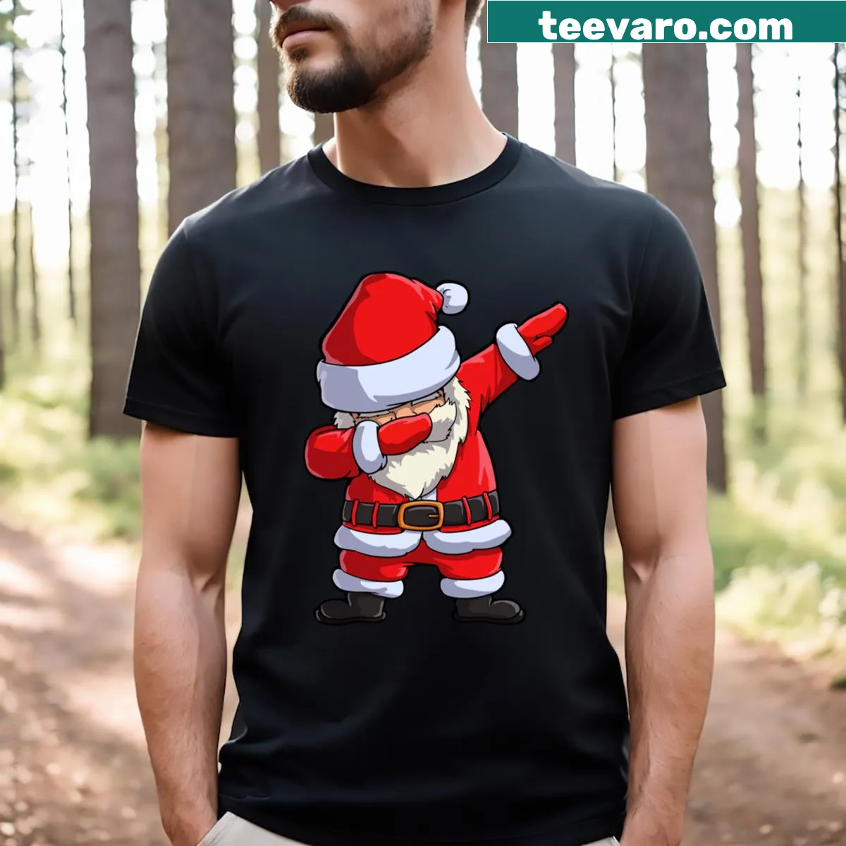 Funny dabbing Santa Claus Christmas t-shirt — on a men's t-shirt