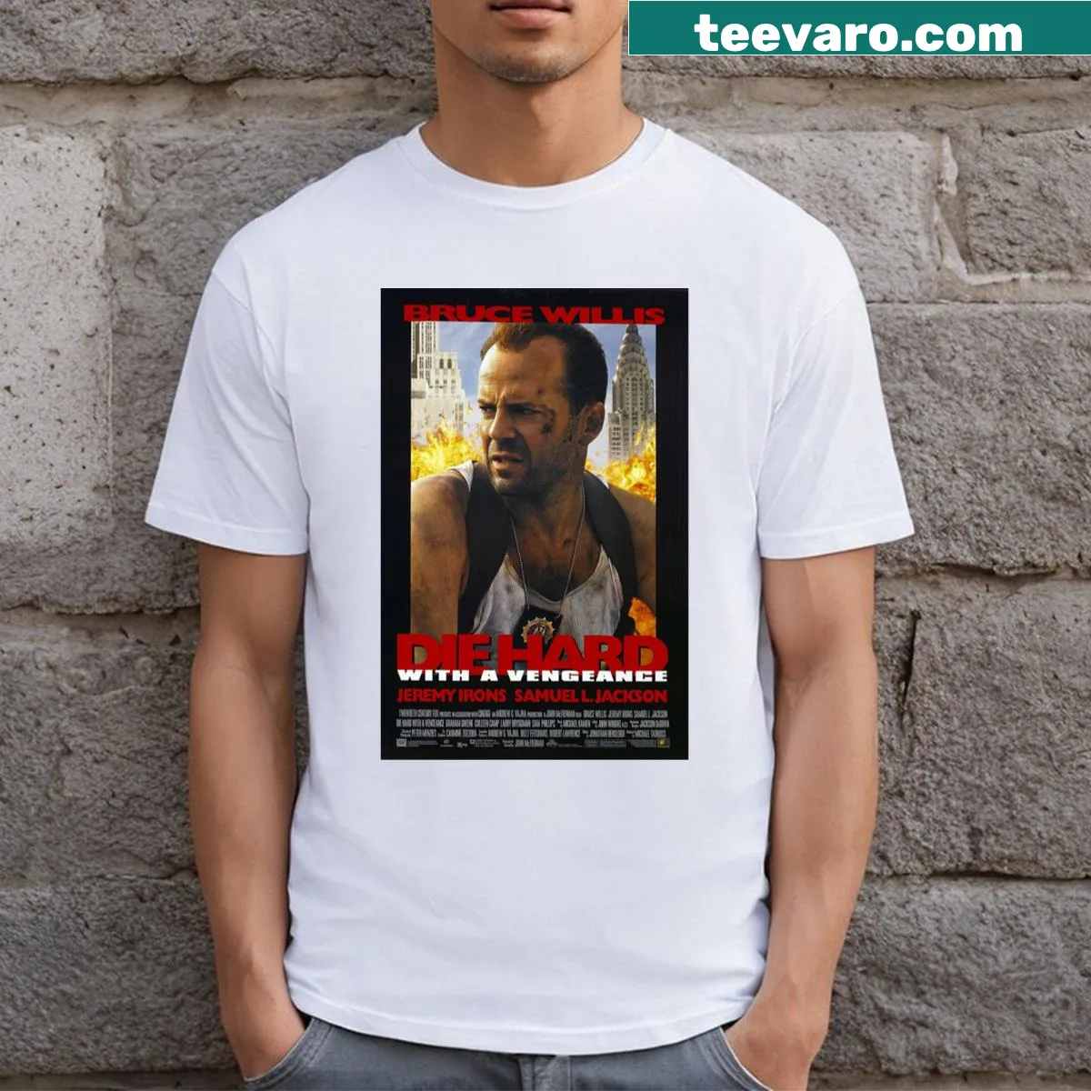 T-shirt featuring bold typography of 'Die Hard With A Vengeance' — on a men's t-shirt