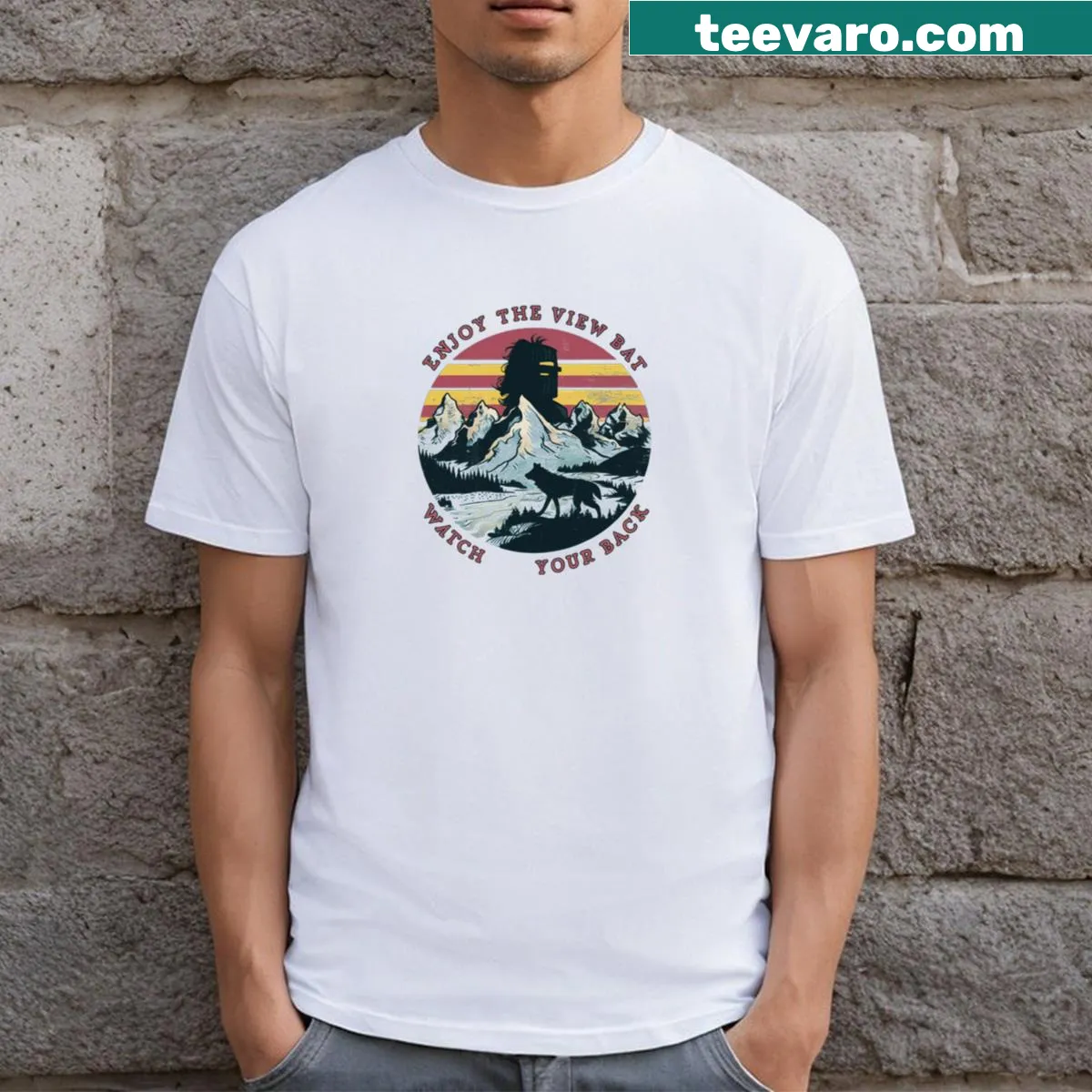 Playful nature themed T-shirt with bat graphic and humorous text — on a men's t-shirt