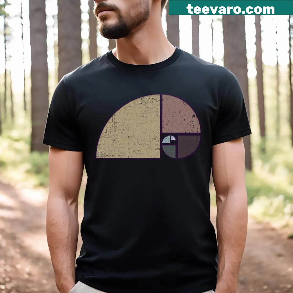Illustrative T-shirt featuring the Fibonacci spiral design in geometric style — on a men's t-shirt
