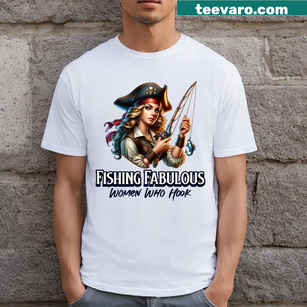 Humorous T-shirt featuring a fishing-themed graphic — on a men's t-shirt