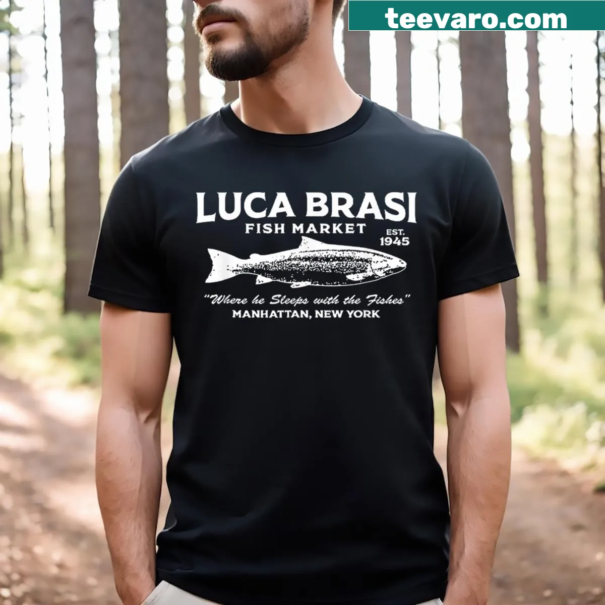 Simple fishing-themed t-shirt with minimalist design — on a men's t-shirt