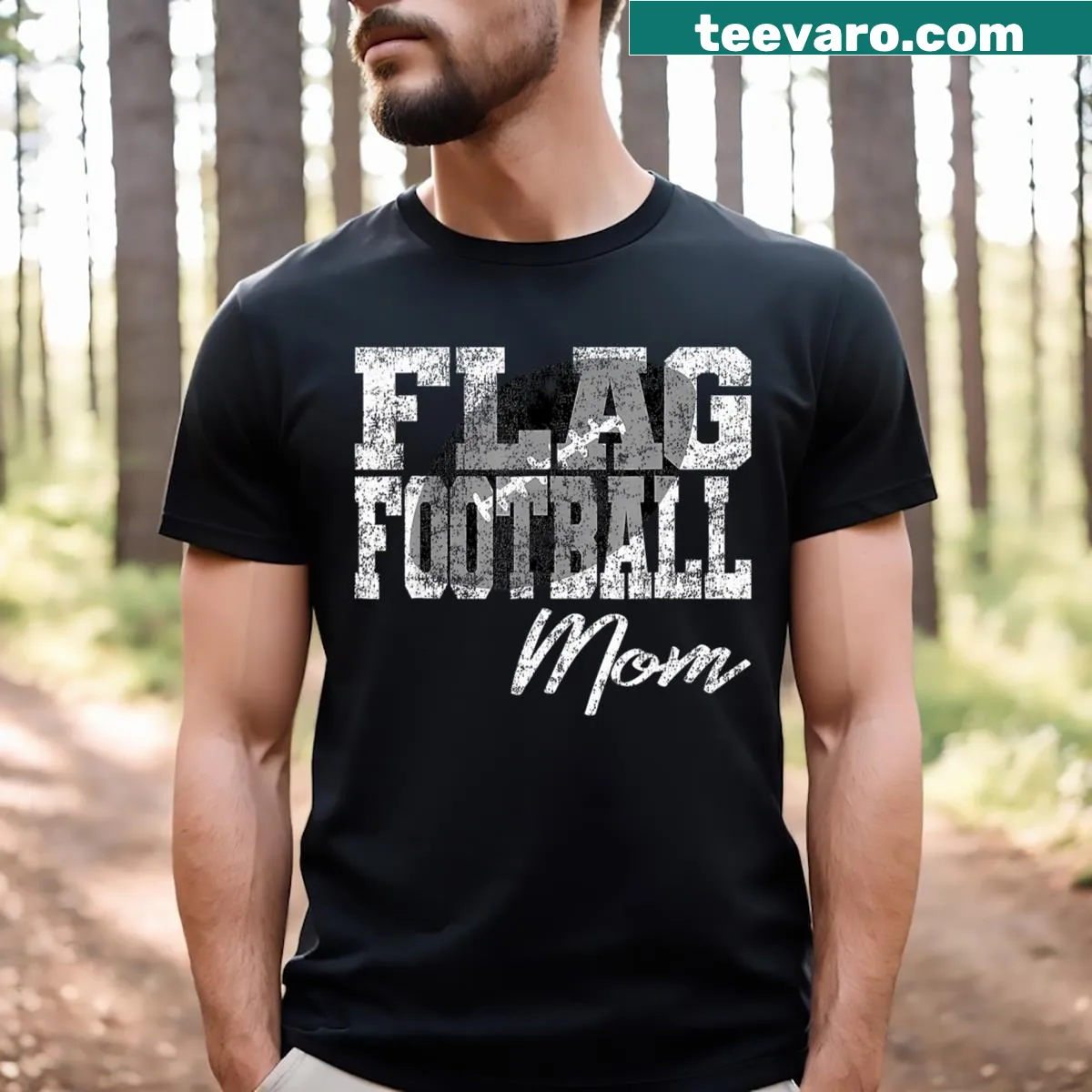 T-shirt for moms with text 'Flag Football Mom' — on a men's t-shirt