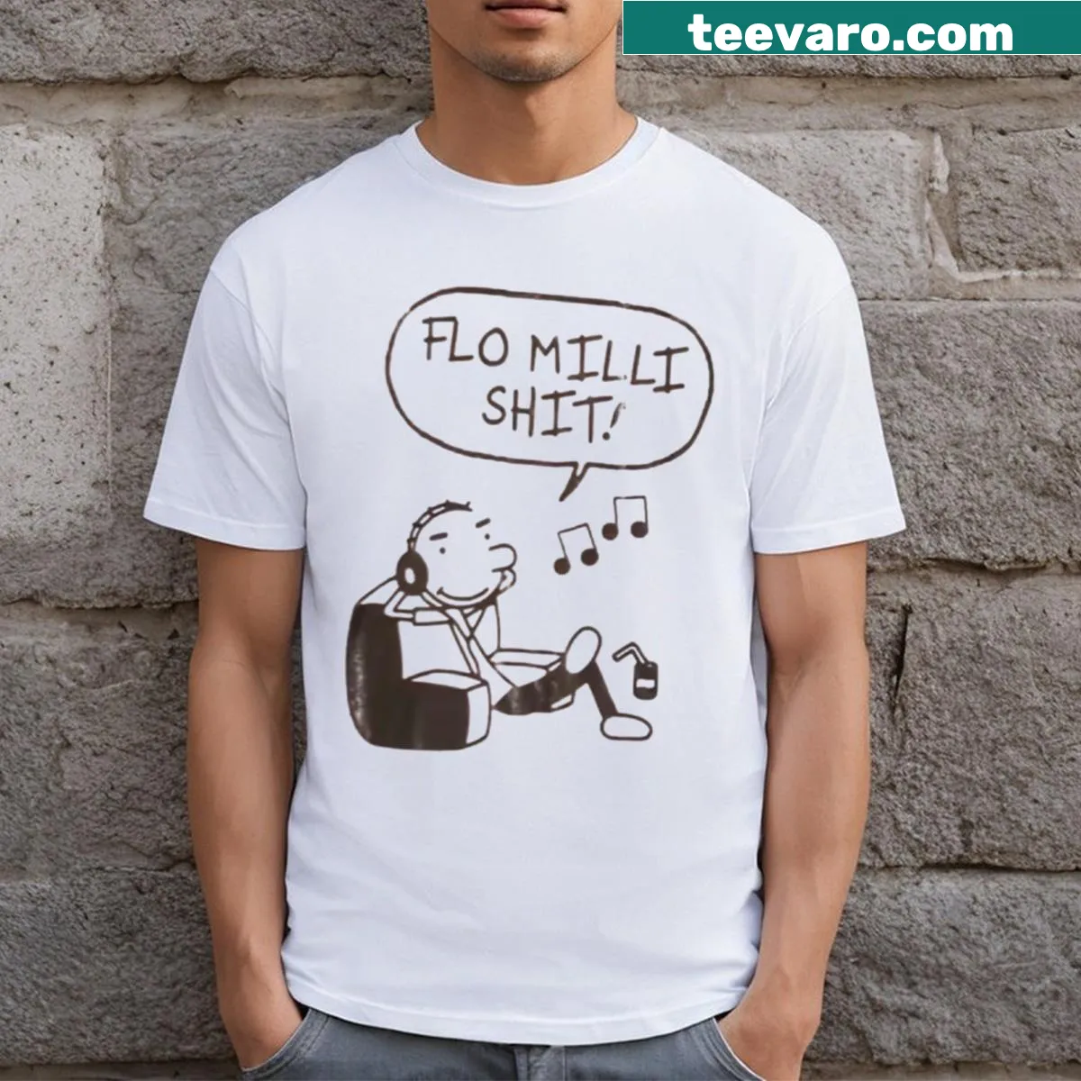 Edgy T-shirt featuring the phrase 'Flo Milli Shit!' in bold typography — on a men's t-shirt