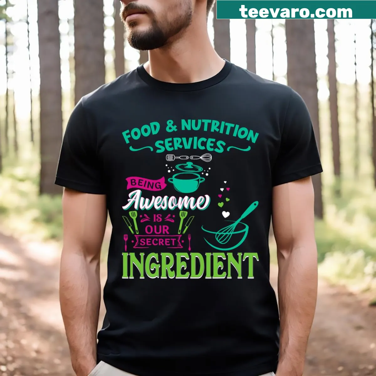 Heartfelt t-shirt celebrating lunch ladies in food services — on a men's t-shirt