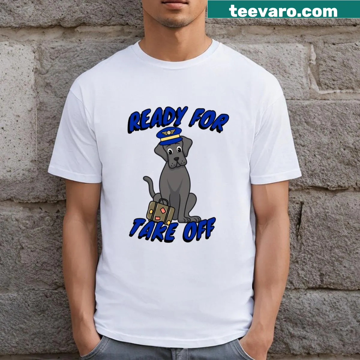 Humorous pilot design featuring a big dog T-shirt — on a men's t-shirt