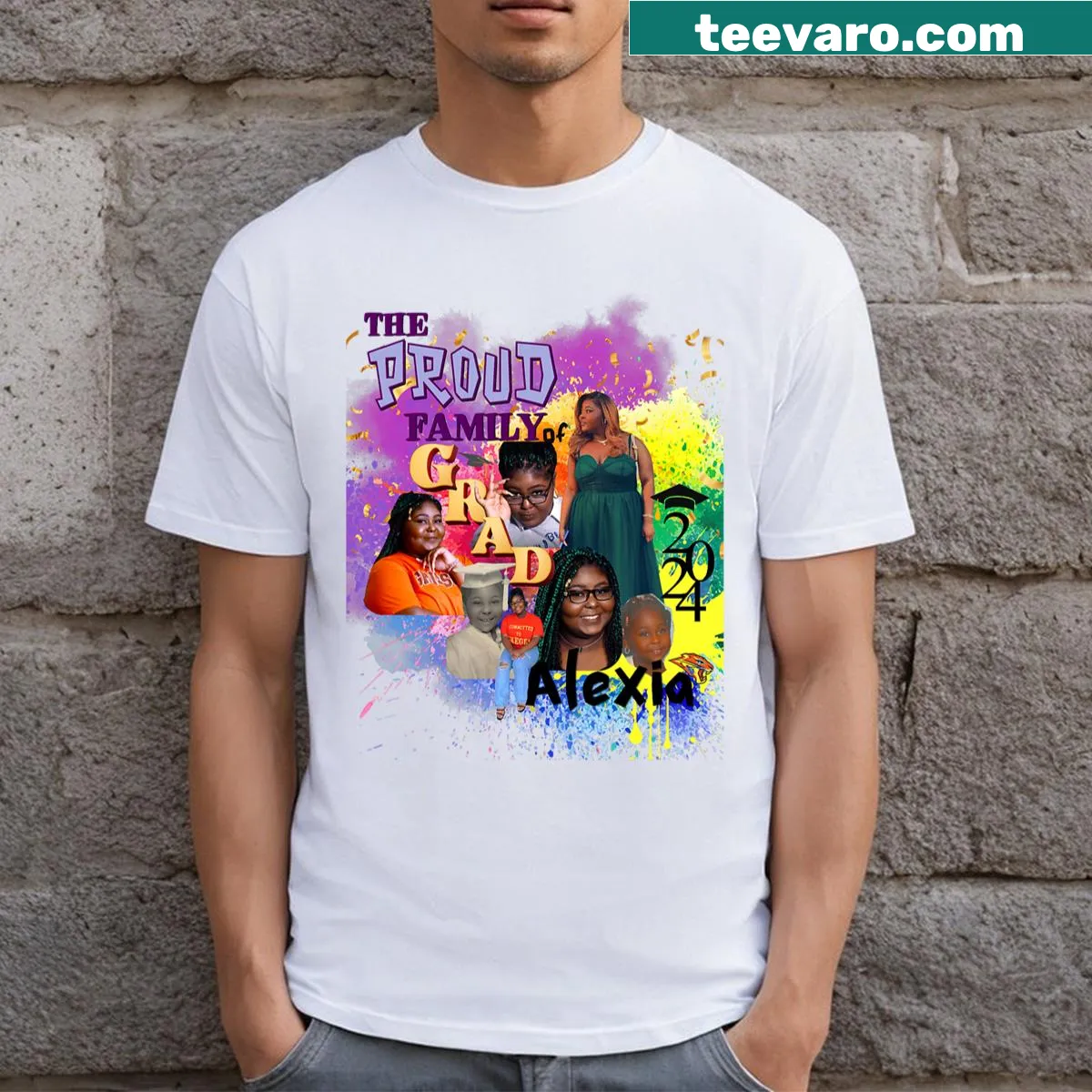 Graduation T-shirt with bold celebratory typography — on a men's t-shirt