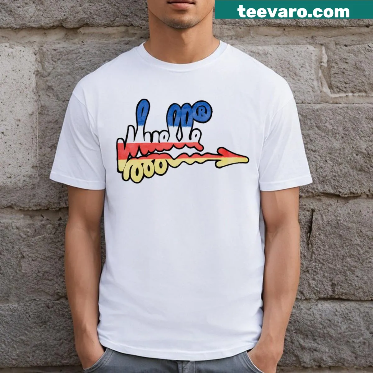 Graffiti-style abstract design on a vintage distressed t-shirt — on a men's t-shirt