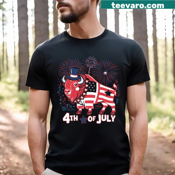 Funny bull graphic T-shirt with American flag for the 4th of July