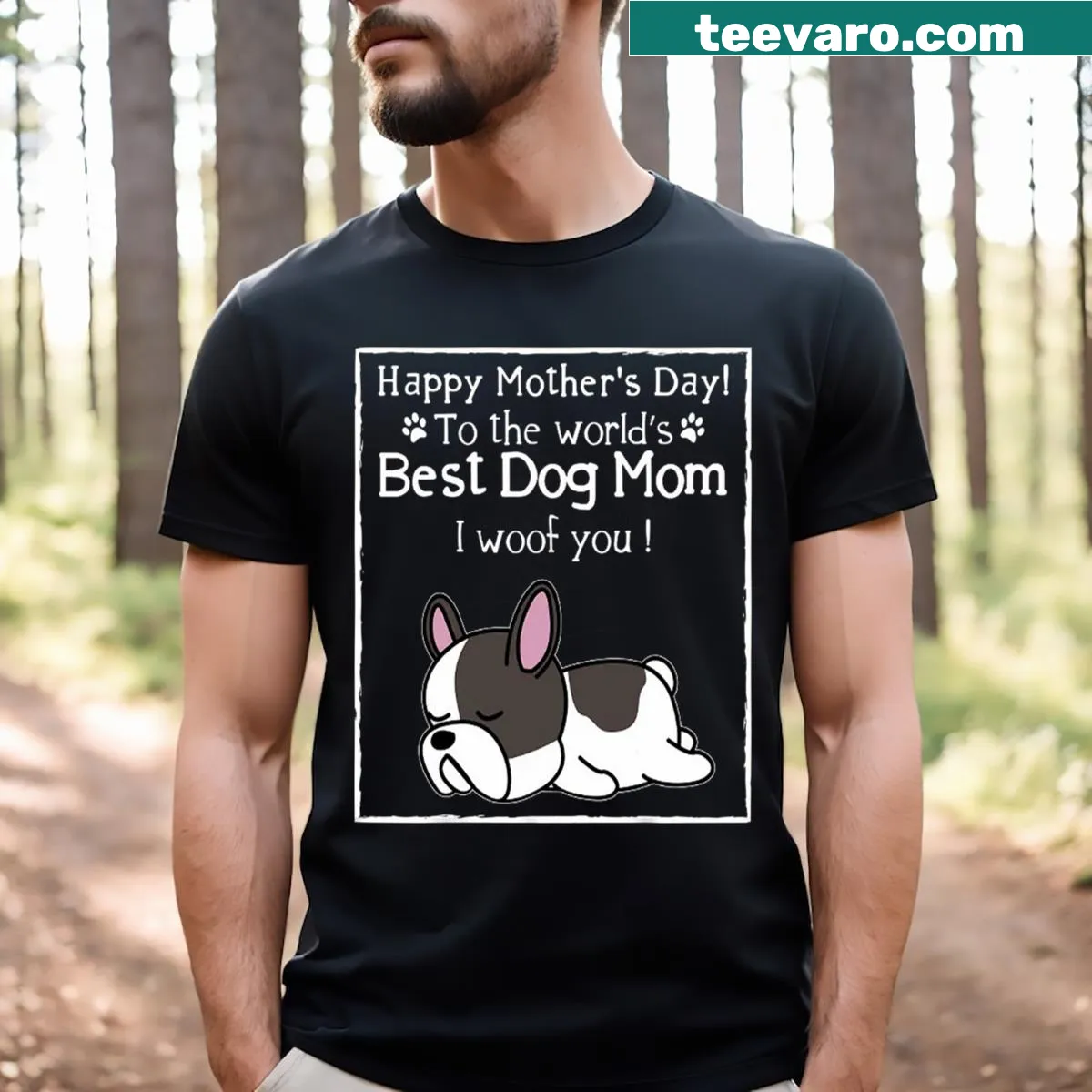 T-shirt for dog moms featuring the phrase 'I Woof You' for Mother's Day — on a men's t-shirt