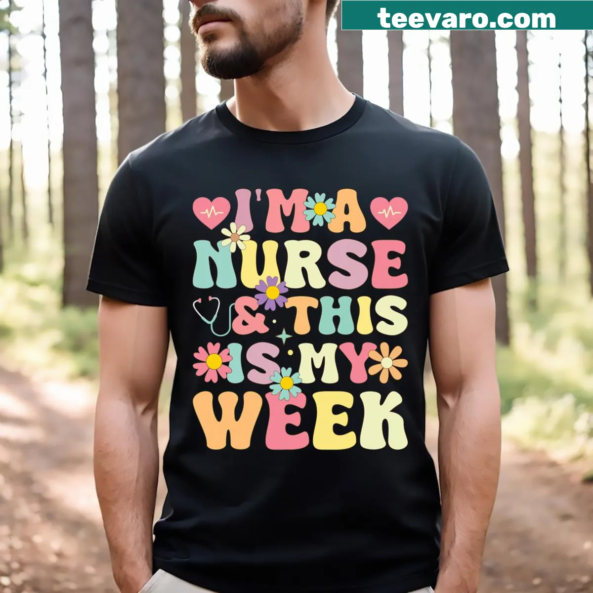 Happy design T-shirt celebrating nurses for Nurse Week 2024 — on a men's t-shirt