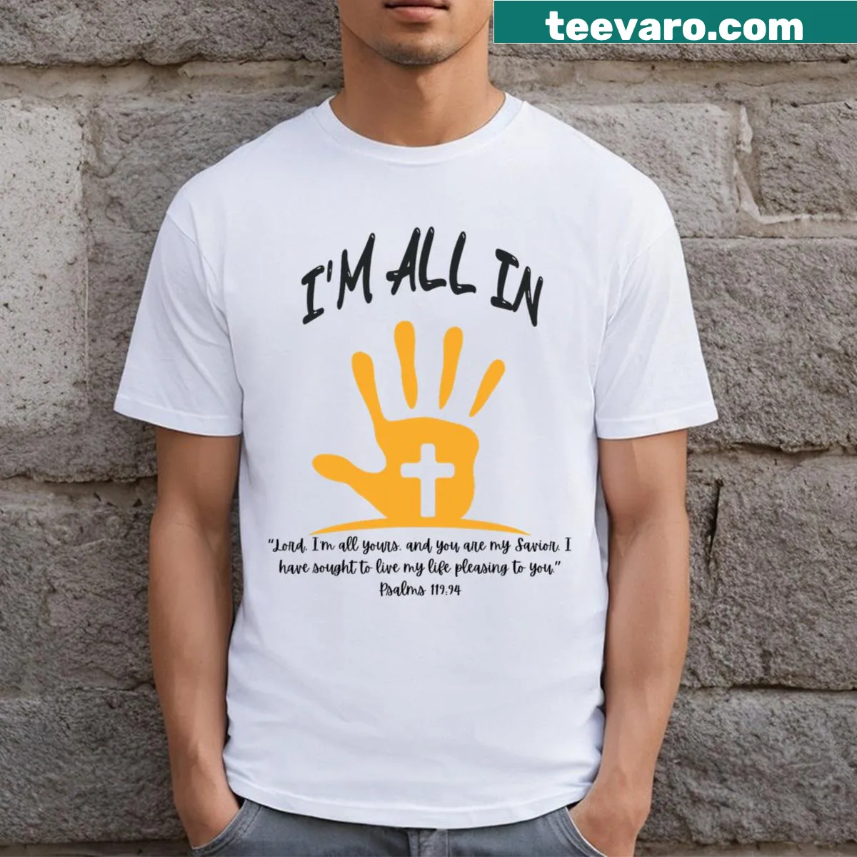 Bold t-shirt with I'm All In message — on a men's t-shirt