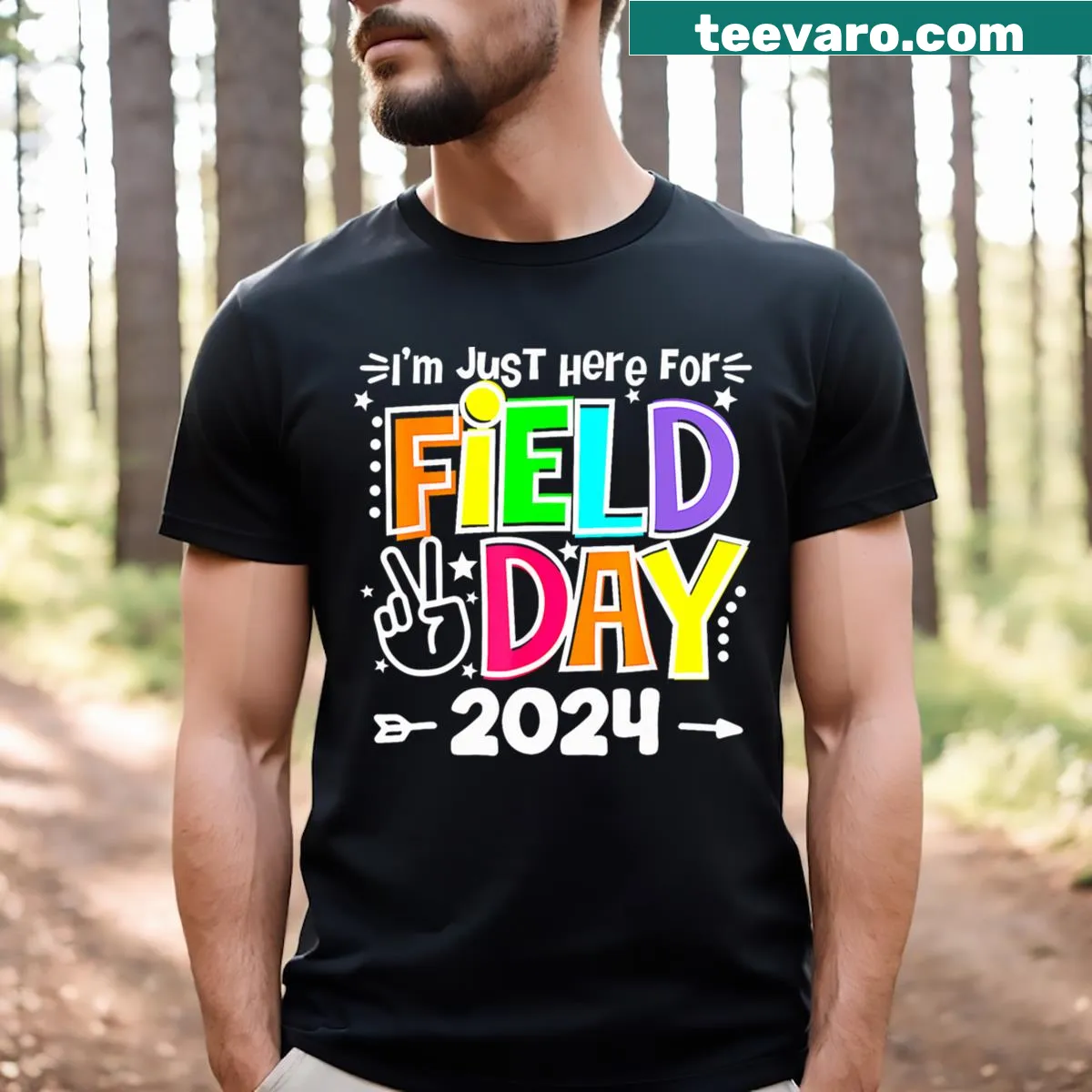 Bold typography shirt for teachers celebrating Field Day 2024. — on a men's t-shirt