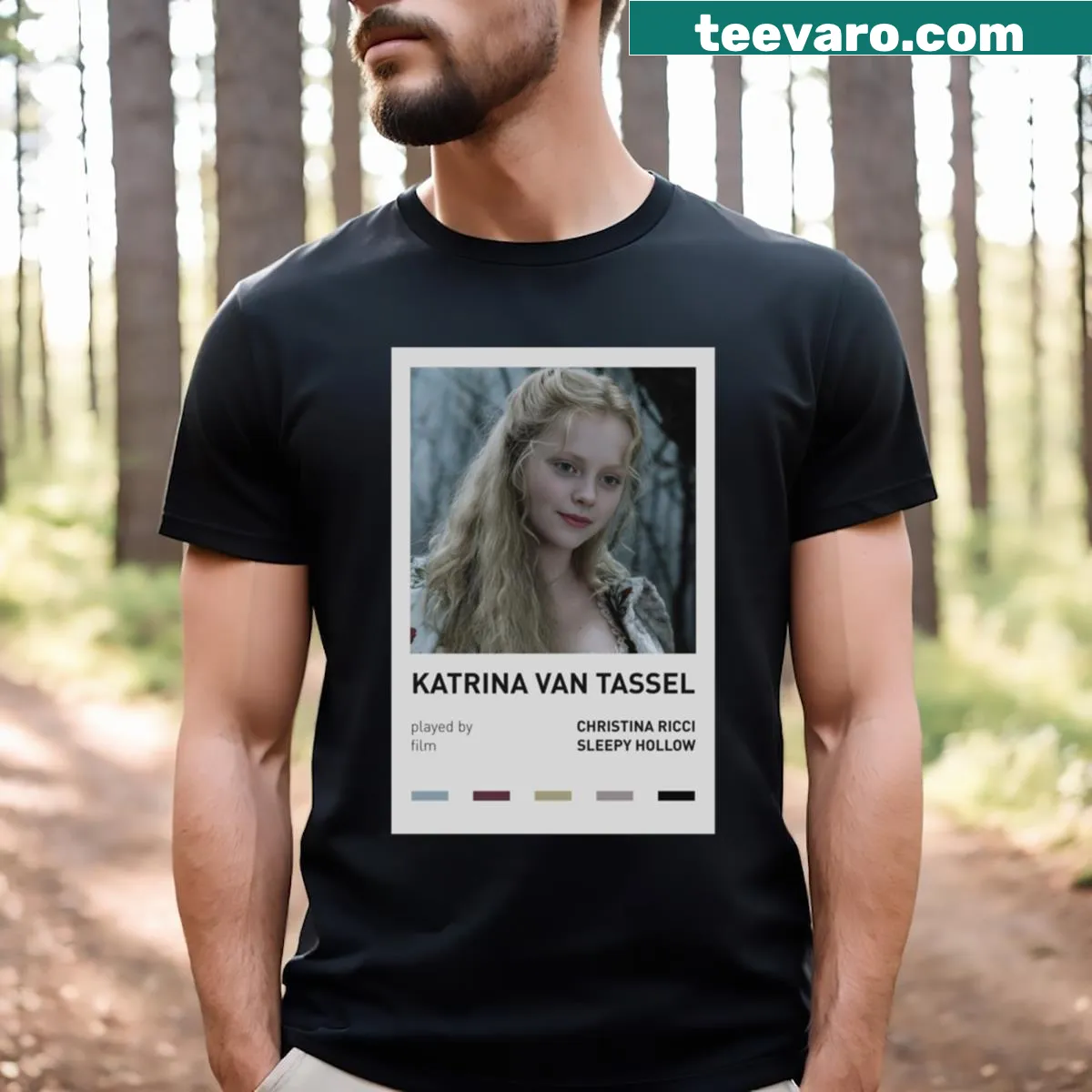 Cute cartoon illustration of Katrina Van Tassel on a T-shirt. — on a men's t-shirt