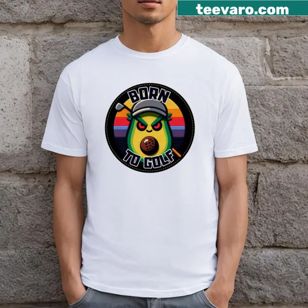 Cute avocado golfer graphic T-shirt design.
