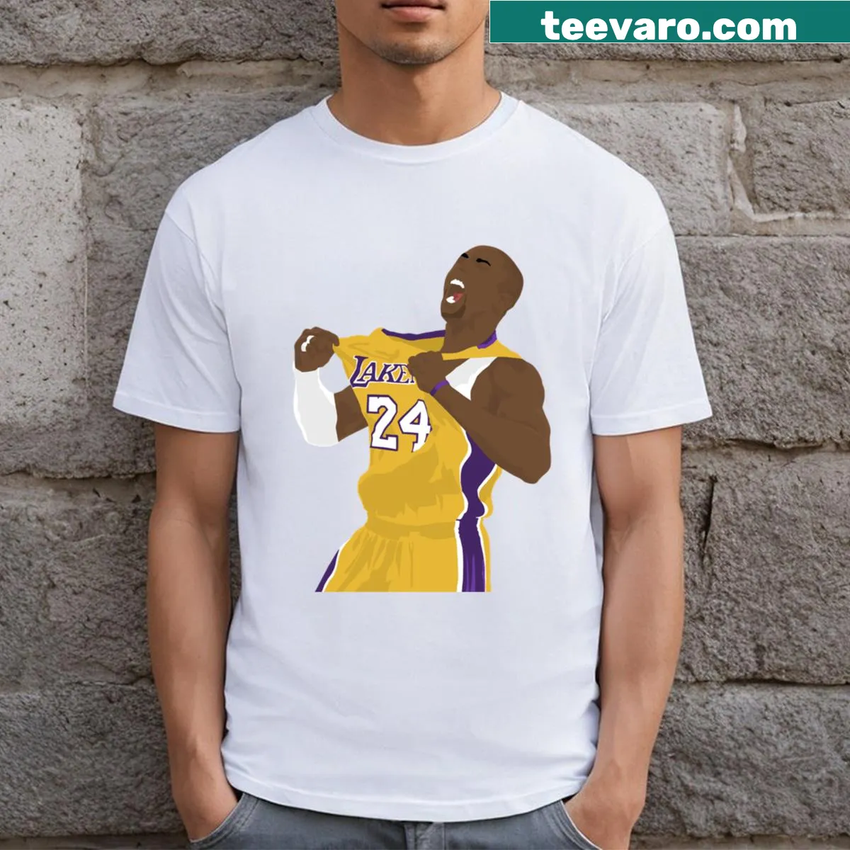 Minimalist graphic t-shirt design honoring Kobe Bryant — on a men's t-shirt