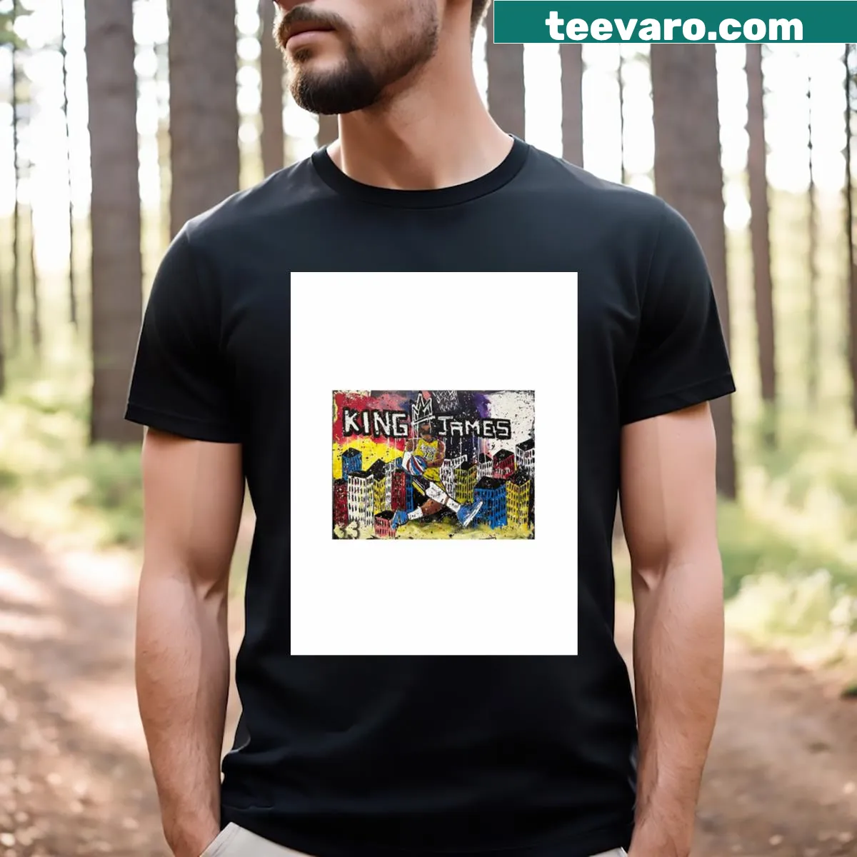 Graphic LeBron James T-shirt featuring a dynamic illustration — on a men's t-shirt