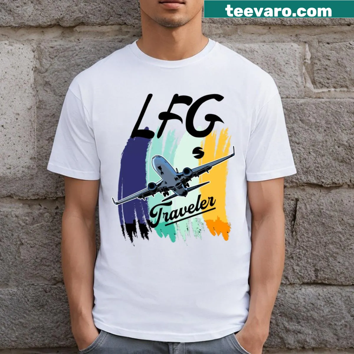 Travel-themed t-shirt with 'Let's Tucking Go' phrase — on a men's t-shirt
