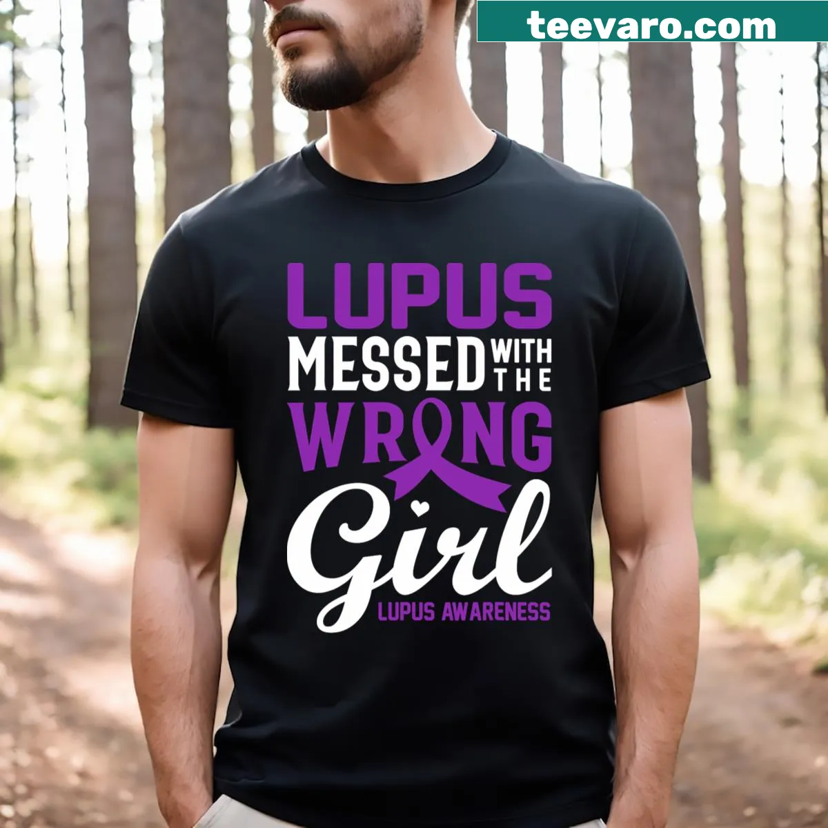 Supportive T-shirt with Lupus awareness message — on a men's t-shirt
