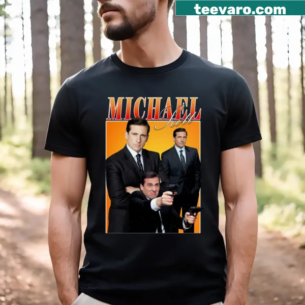 T-shirt featuring homage graphic to Michael Scott from The Office