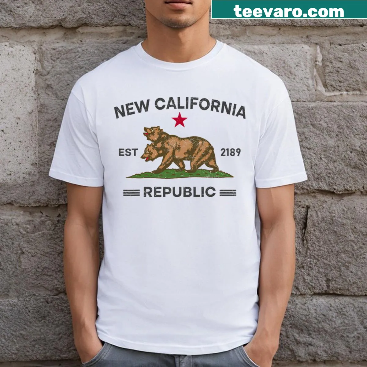 T-shirt with New California Republic graphic — on a men's t-shirt