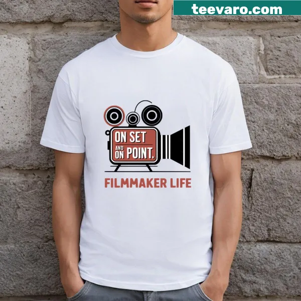 Filmmaker-themed T-shirt with 'On Set On Point' text