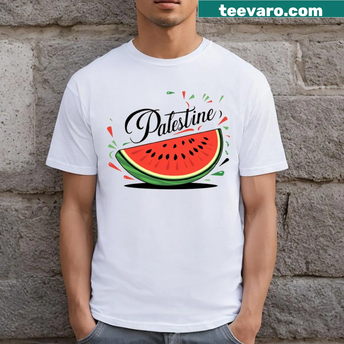 T-shirt with a playful watermelon graphic and slogan — on a men's t-shirt
