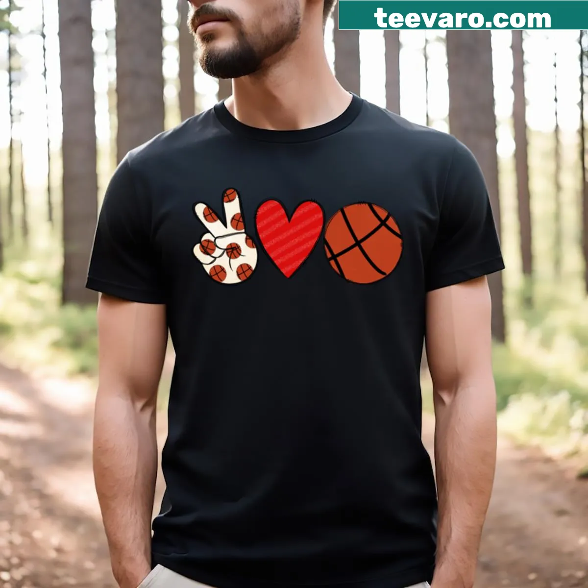 Basketball heart graphic on Peace Heart T-shirt — on a men's t-shirt