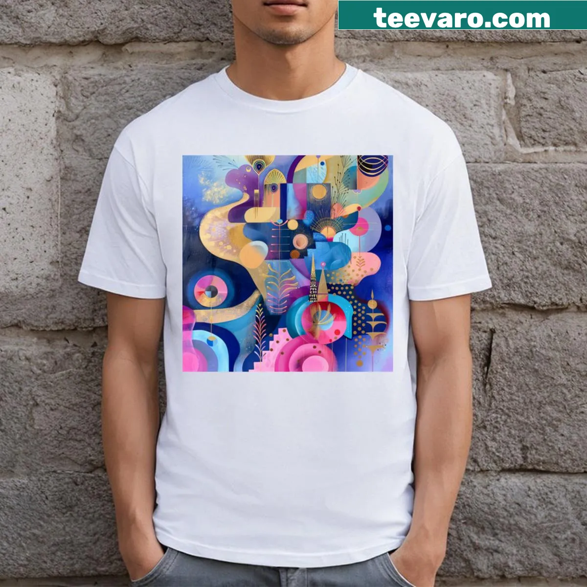 T-shirt with an illustrated peacock and temple design inspired by nature. — on a men's t-shirt