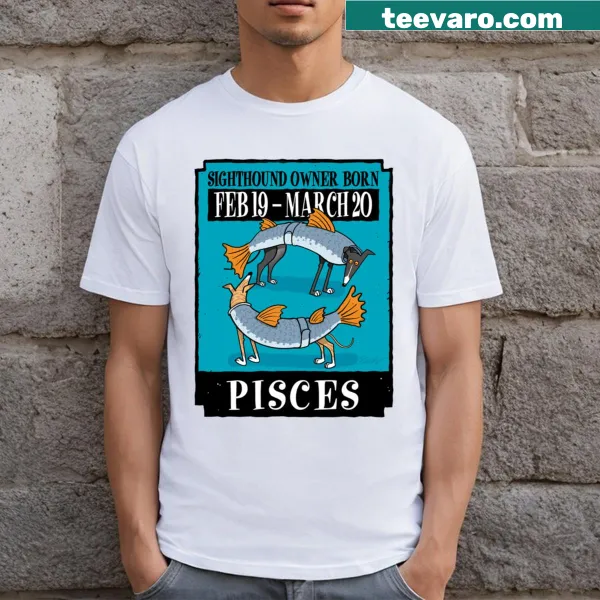 Illustrated T-shirt featuring hounds inspired by the Pisces zodiac