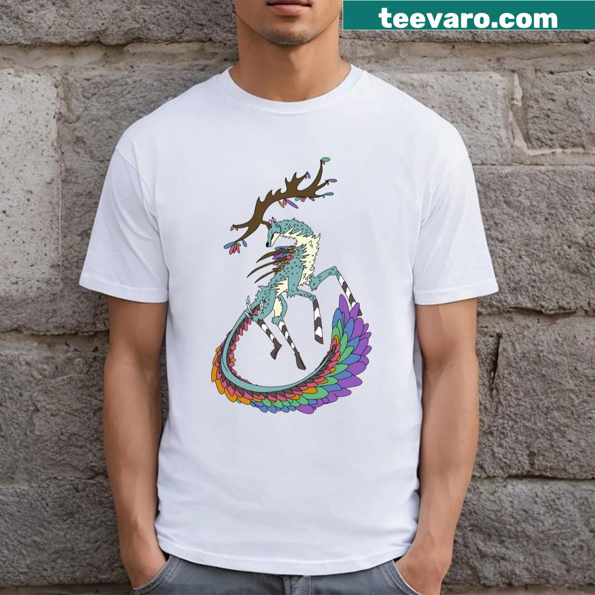 Illustration of a stag with a prism effect on a t-shirt — on a men's t-shirt