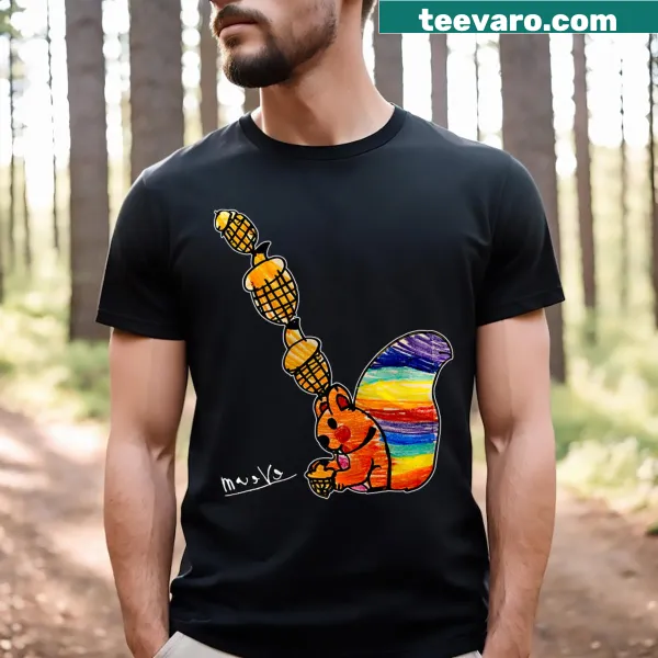 Cute T-shirt with a rainbow squirrel drawing, perfect for kids who love animals.