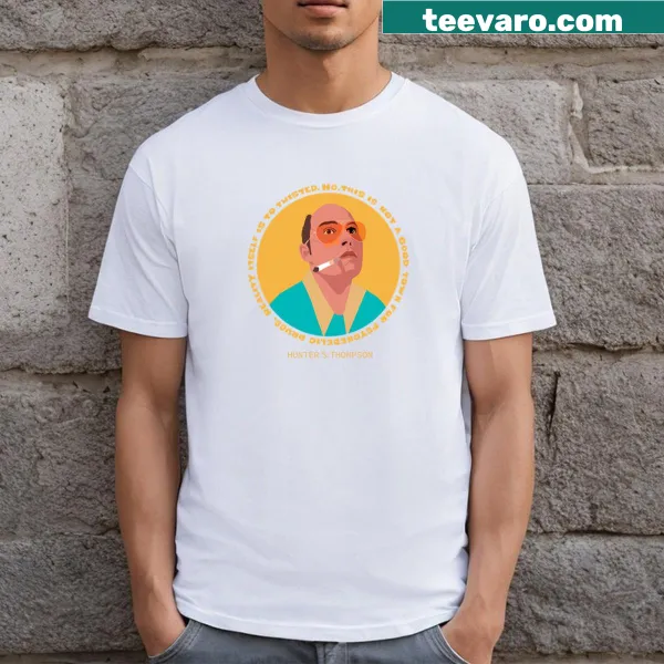 Trippy portrait of Raoul Duke with a quote from Fear and Loathing on a T-shirt.