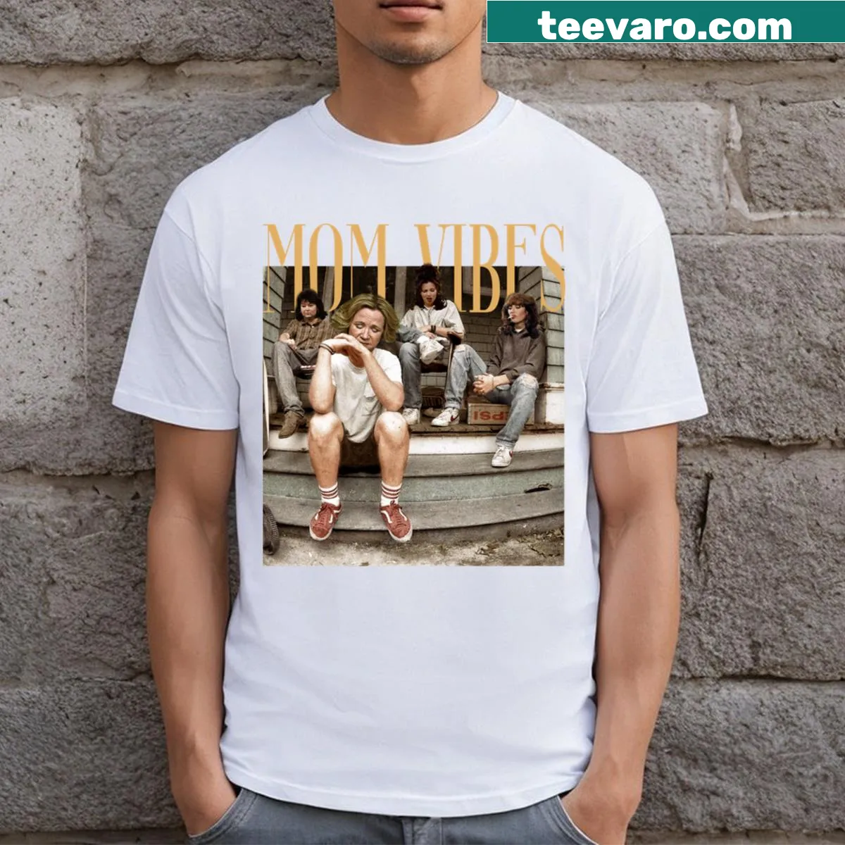 Funny T-shirt featuring a retro 90s mom vibe with Cool Mom and Thug Life themes. — on a men's t-shirt