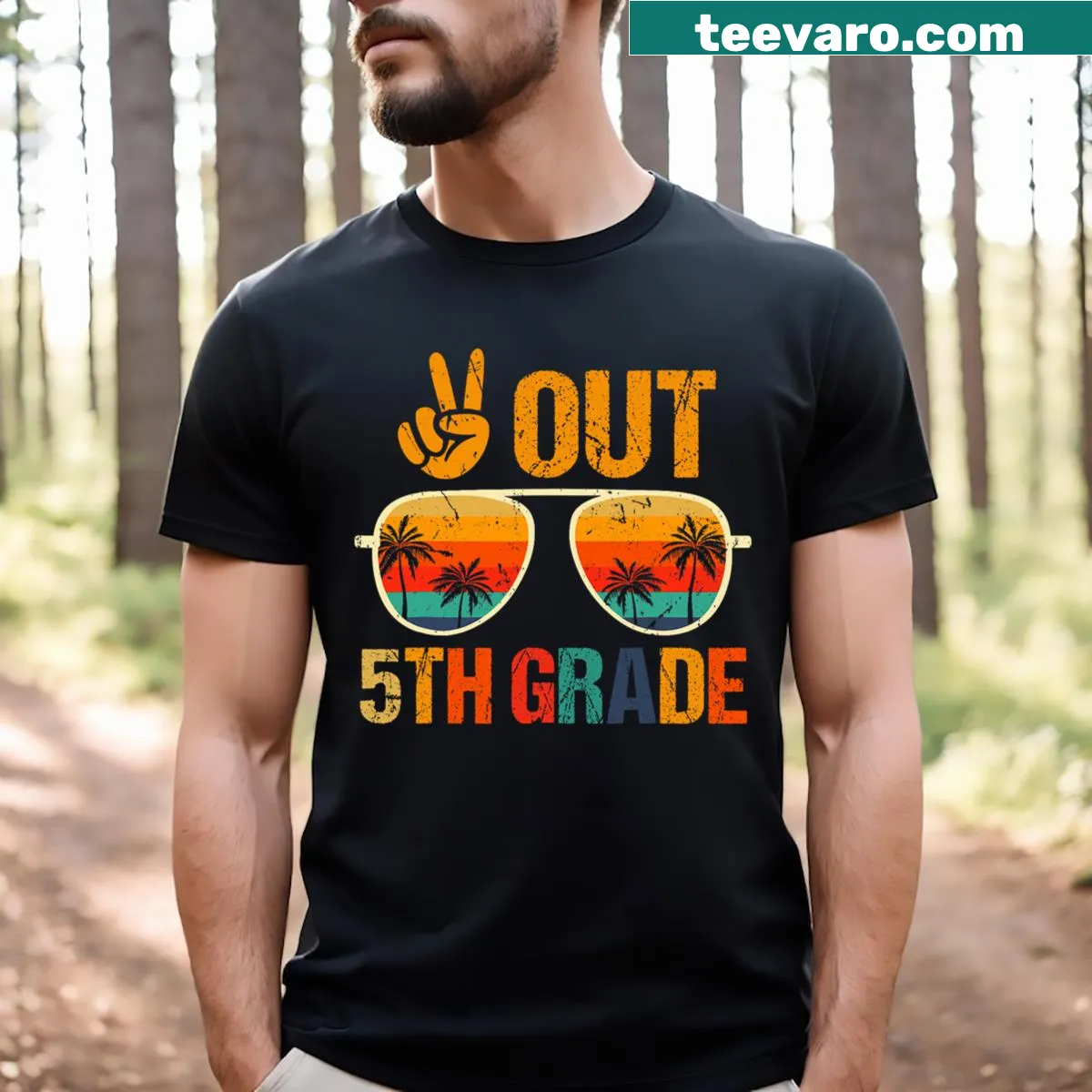Retro t-shirt with 'Peace Out 5th Grade' text graphic — on a men's t-shirt