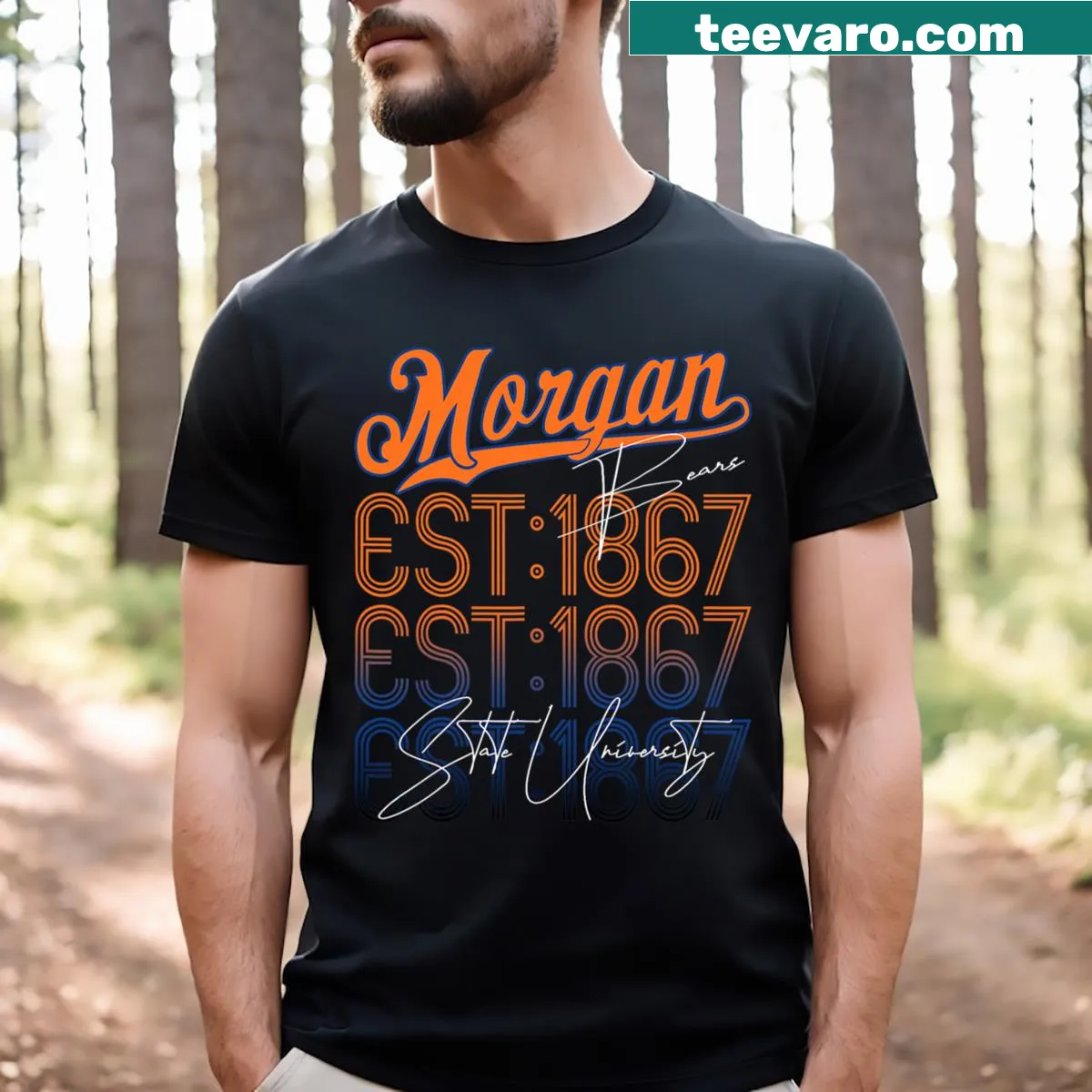 Vintage-style Morgan University t-shirt with a distressed graphic — on a men's t-shirt