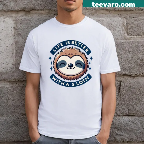 Vintage-style t-shirt featuring a relaxed sloth graphic