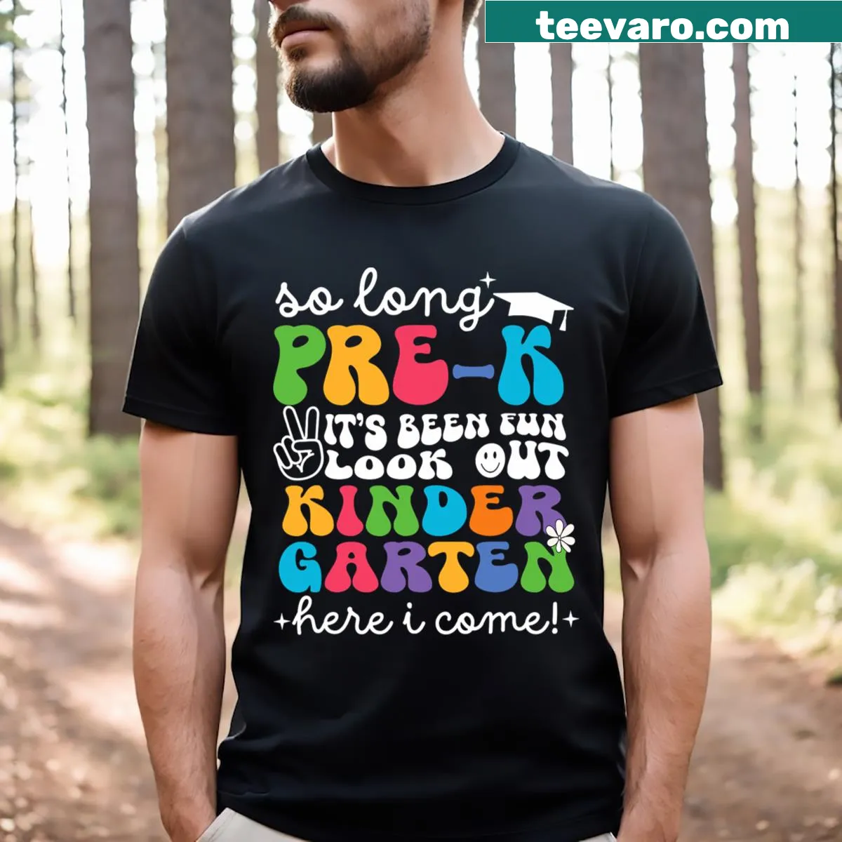 Playful t-shirt celebrating pre-k graduation to kindergarten — on a men's t-shirt