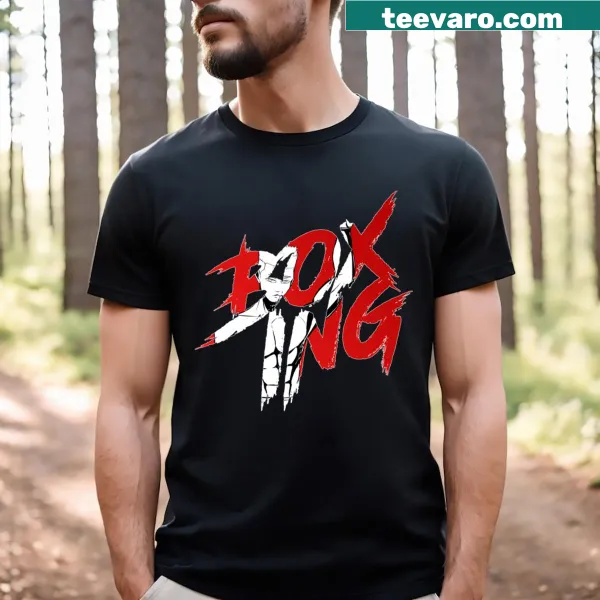 T-shirt featuring infographic on boxing techniques and styles.