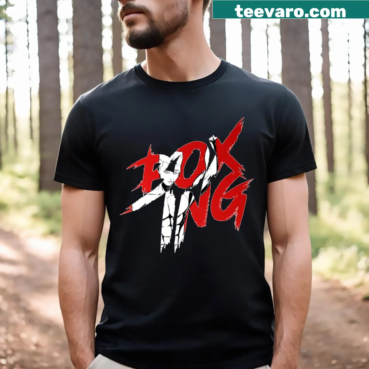 T-shirt featuring infographic on boxing techniques and styles. — on a men's t-shirt