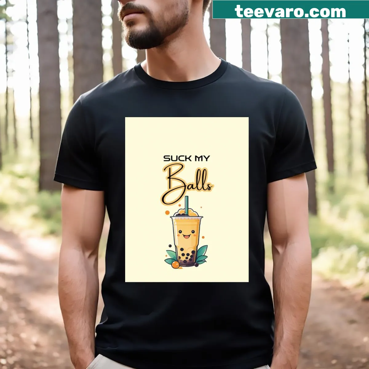 Funny bubble tea graphic T-shirt with a cheerful message — on a men's t-shirt