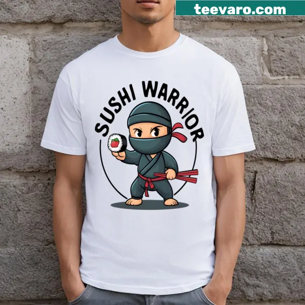 Cartoon sushi warrior graphic T-shirt