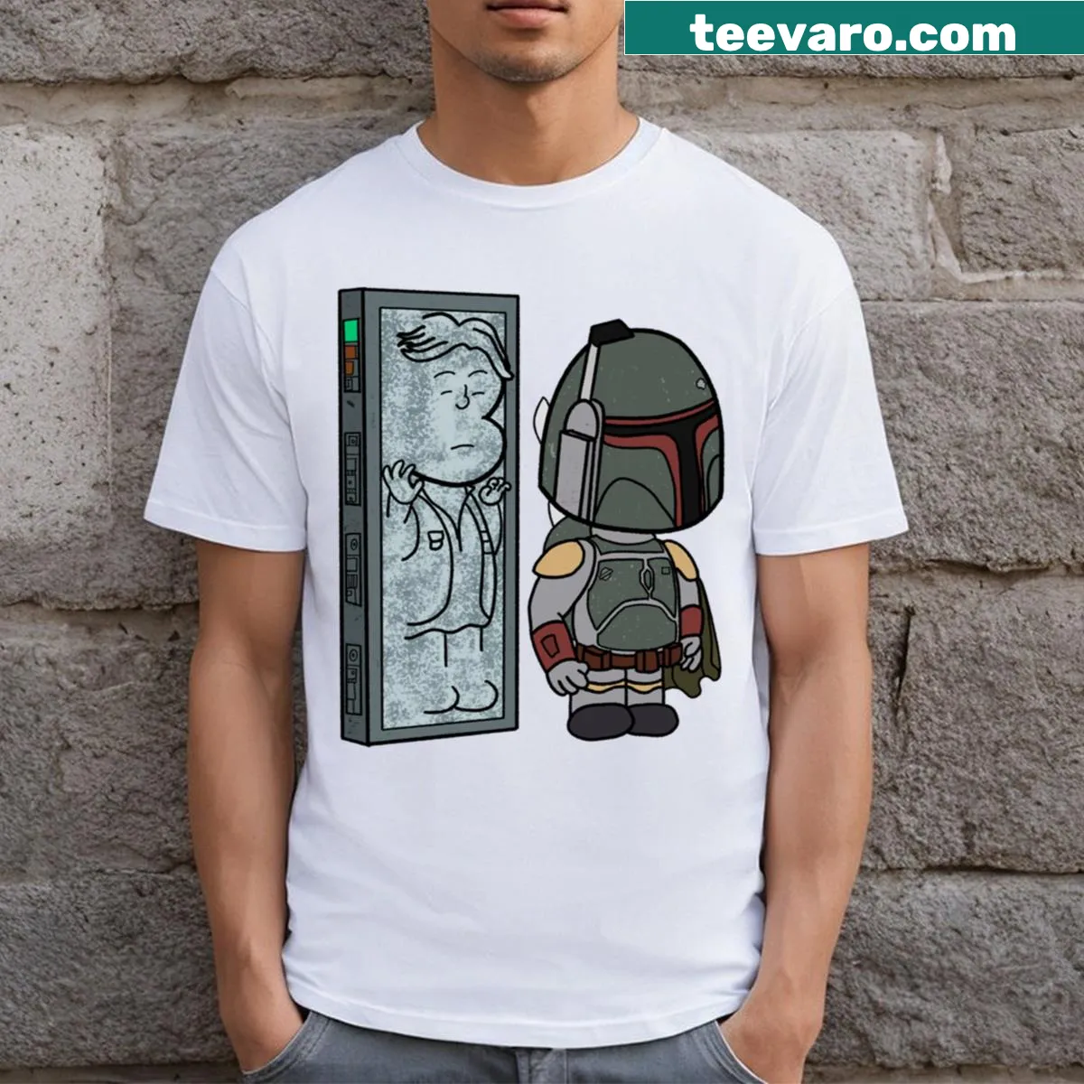 Playful cartoon t-shirt featuring boba tea graphics — on a men's t-shirt