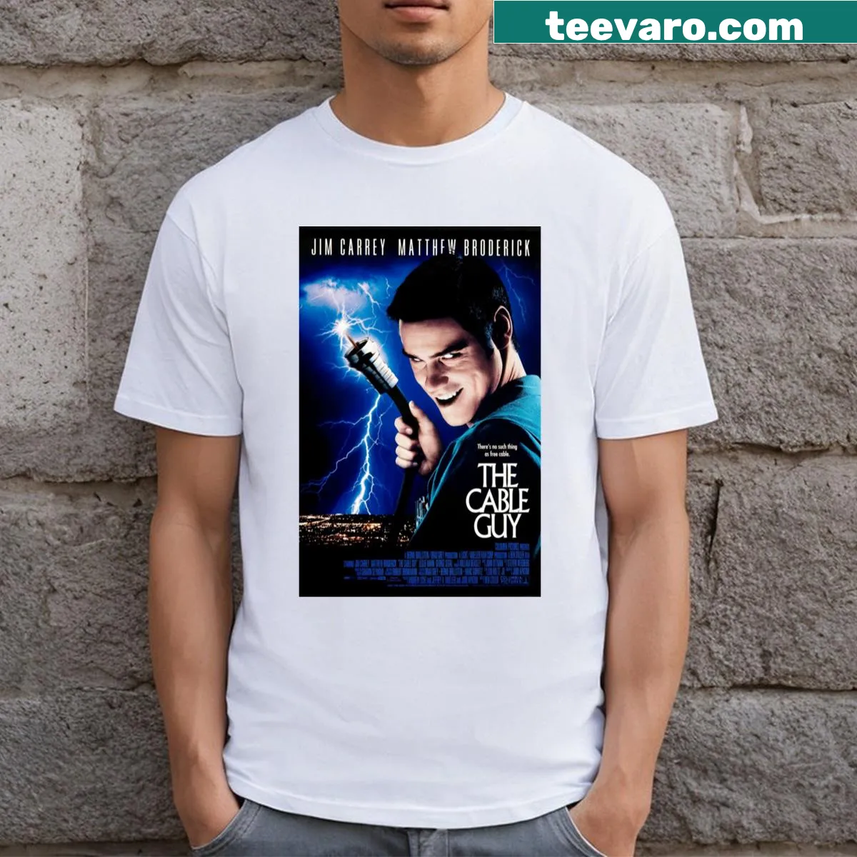 T-shirt featuring The Cable Guy movie graphic — on a men's t-shirt