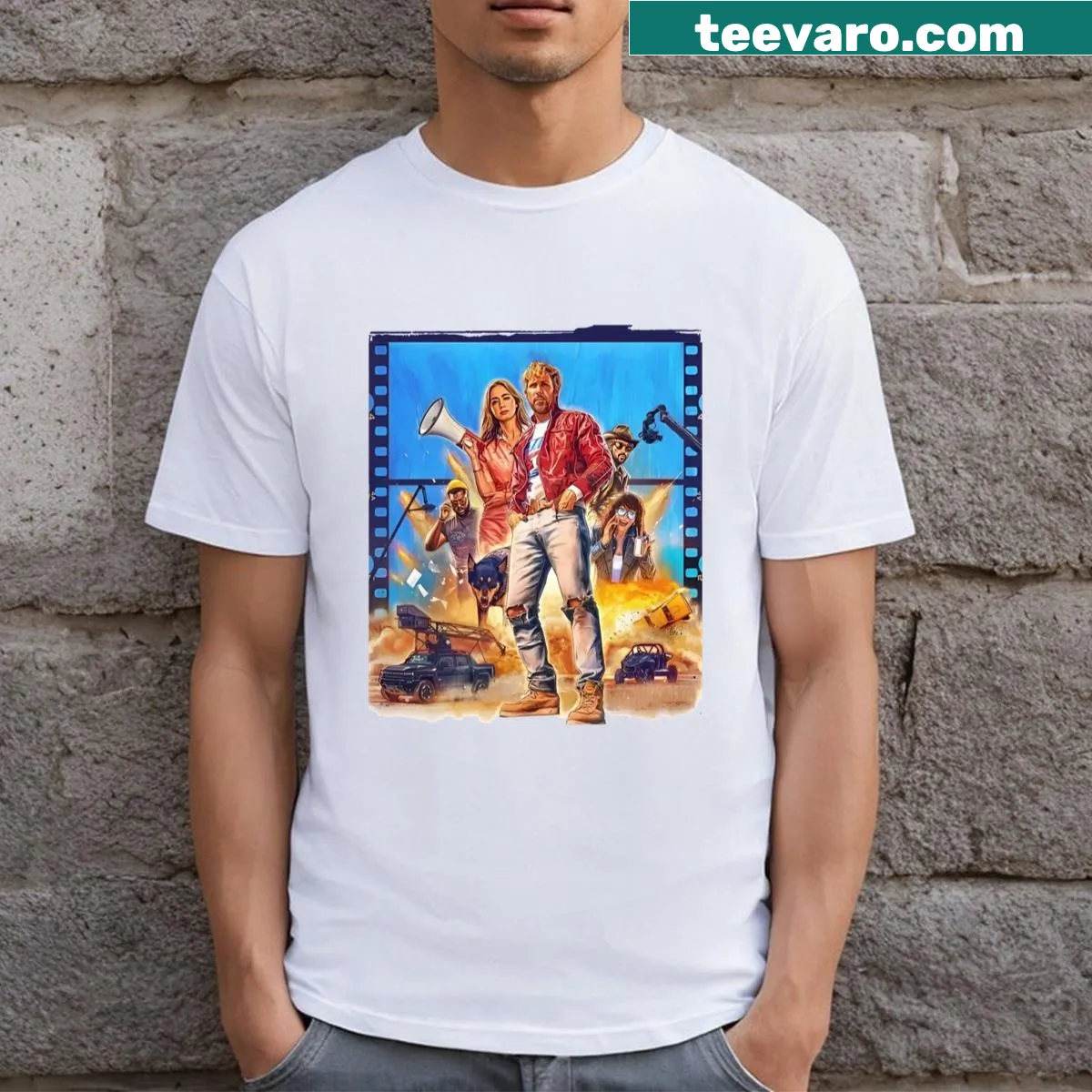 T-shirt featuring 'The Fall Guy 2024 Movie Colt And Jody' design — on a men's t-shirt