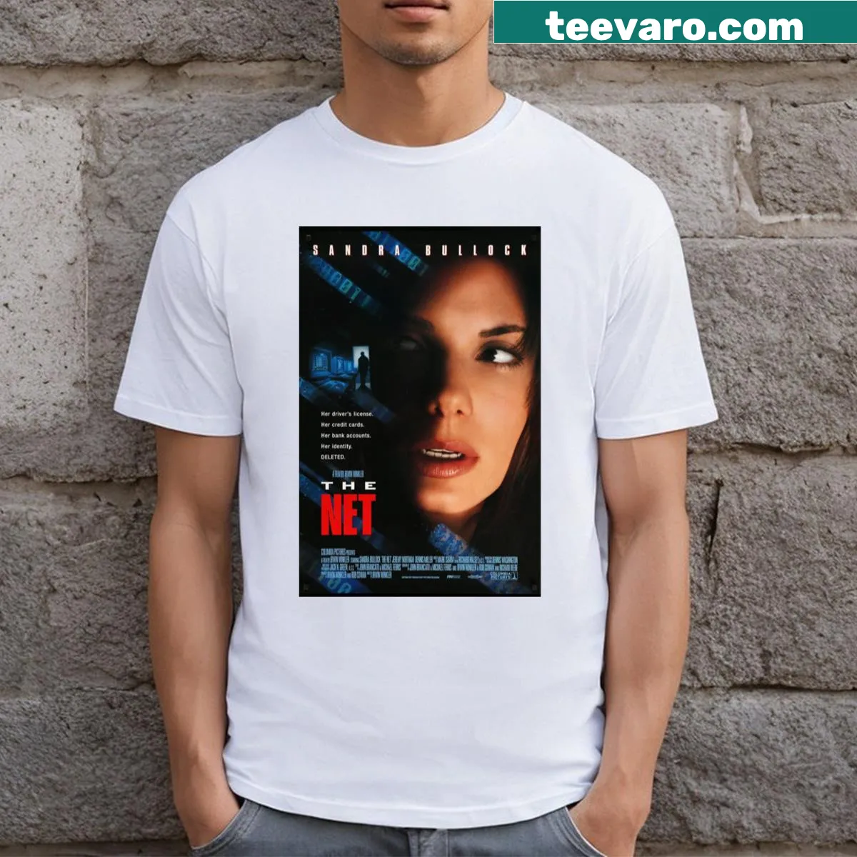 Thriller-themed T-shirt inspired by 'The Net' movie — on a men's t-shirt