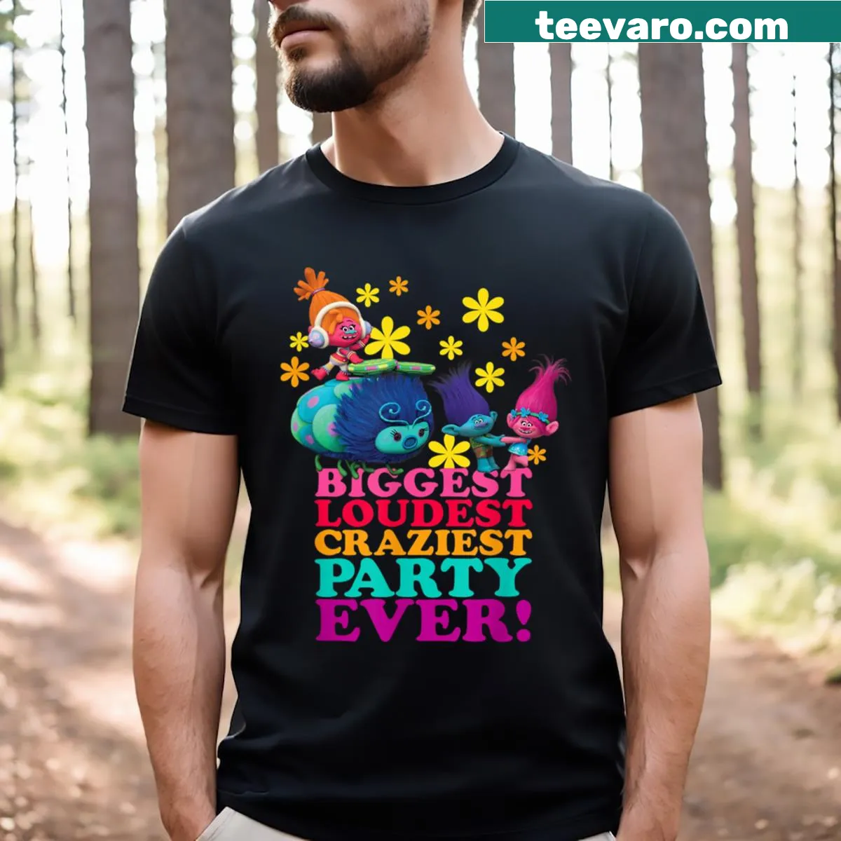 T-shirt featuring the Brozone family from Trolls Band Together — on a men's t-shirt