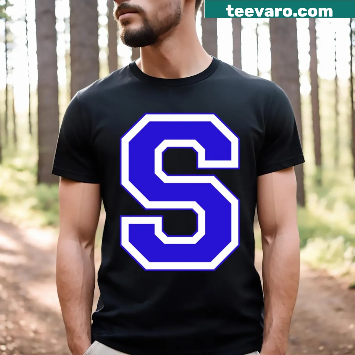 Collegiate-style T-shirt with a bold 'S' design — on a men's t-shirt
