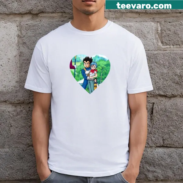 Cartoon Bulma and Vegeta hugging in a funny design