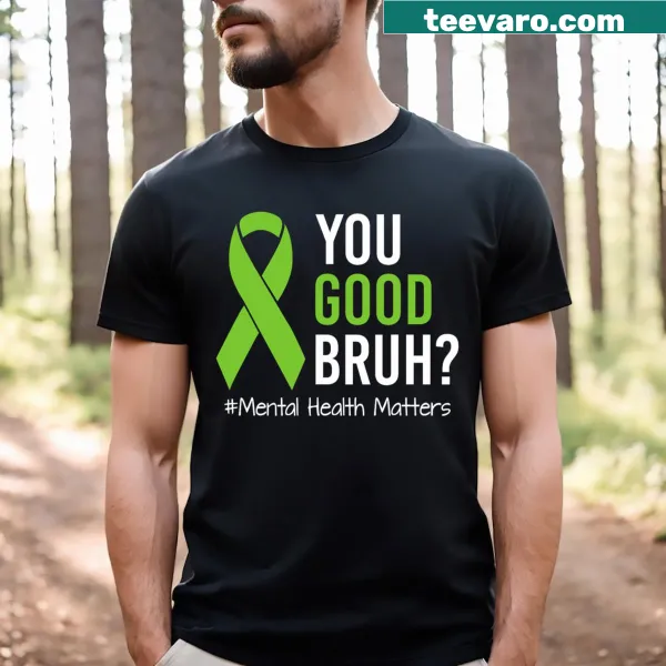 Mental health awareness t-shirt with green ribbon and text